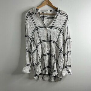 Jane + Delancey Shirt Womens 3XL Plaid Button Down Crinkle Boho Casual‎ Top